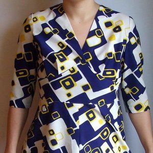 Vintage Print Dress Great Geometric Pattern /Graphic Pop Art / Mod Dress /Retro